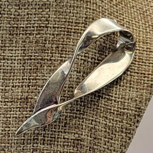 925 Silver Modernist Loop Design Pin - Denmark Signed NE Mid-century Modern Sterling Silver Swirl Brooch - Abstract Sterling Brooches-K#1466