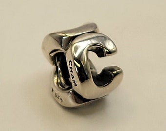 Chamilia Marked 925 Silver Letter C Charm - Initial C Sterling Silver Bead - Initial C Gift - Teacher Gift - Letter C 3-D Round Bead - K#348