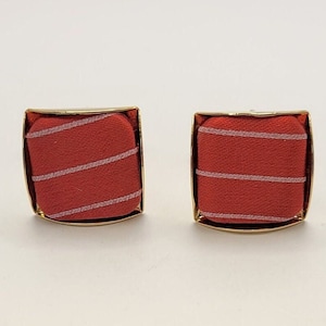 Vintage Cranberry Satin Cuff Links-1950s Gold Tone Cuff Links with Pinstriped Red Satin Center-Repurposed Tie Cuff Links- Gift for Him-K#669