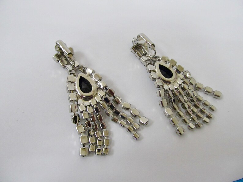 Vintage Long Prong Set Rhinestone Earrings Item K # 2438