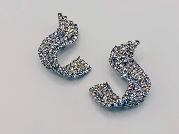 Vintage Dramatic Curved Rhinestone Earrings Item … - image 3