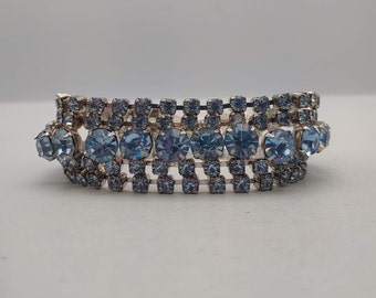 Baby Blue Prong Set Vintage Rhinestone Wide Chunky Bracelet- Something Blue- Prom Bracelet- Vintage Jewelry Lover- Gift for Her K#646