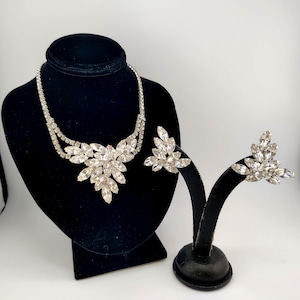 Weiss Vintage Rhinestone Necklace & Clip Earrings Set- 1950s Crystal Parure- Bridal Necklace w/ Earrings Set- Vintage Wedding Jewelry K#8