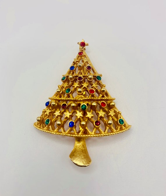 JJ Vintage Christmas Rhinestone- Christmas Tree P… - image 1