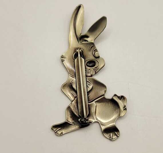 Vintage Enameled Metal Bunny Rabbit Pin - Silver … - image 4