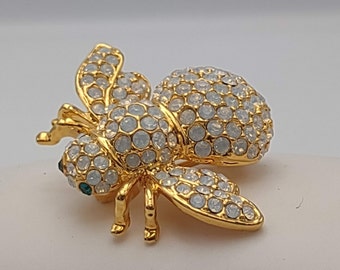 Vintage Joan Rivers Petite Crystal Opalesque Bee Pin- October Birthstone Bee Gift- Designer Costume Jewelry- Bee Lover Gift- Cute Pin K#134