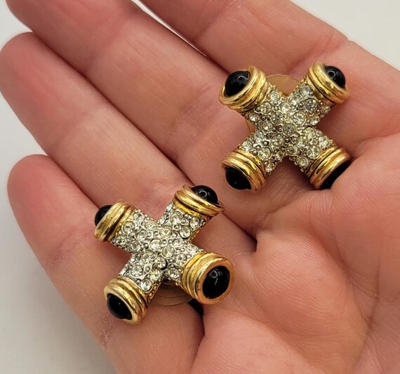 Rhinestone X-Shape Statement Earrings: Black Cabo… - image 5