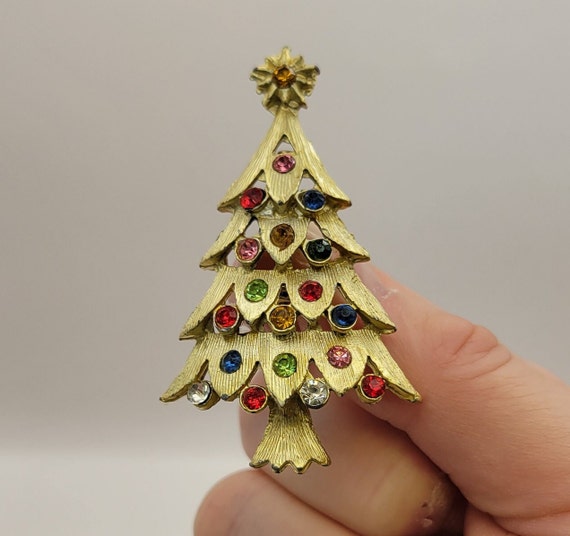 Vintage Colorful Rhinestone Christmas Tree Pin - … - image 8