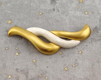 Vintage Givenchy Brooch Matte Gold Tone Sculptural Swirl Ribbon Modernist