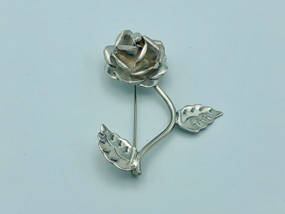 Vintage Hand Made 925 Silver Rose Floral Pin Item… - image 1