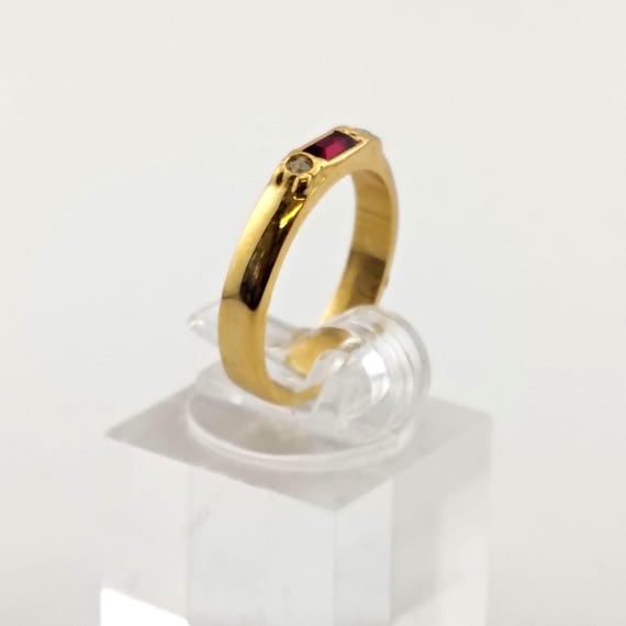 Vintage Signed Avon Ruby Red Rectangle and Round … - image 3