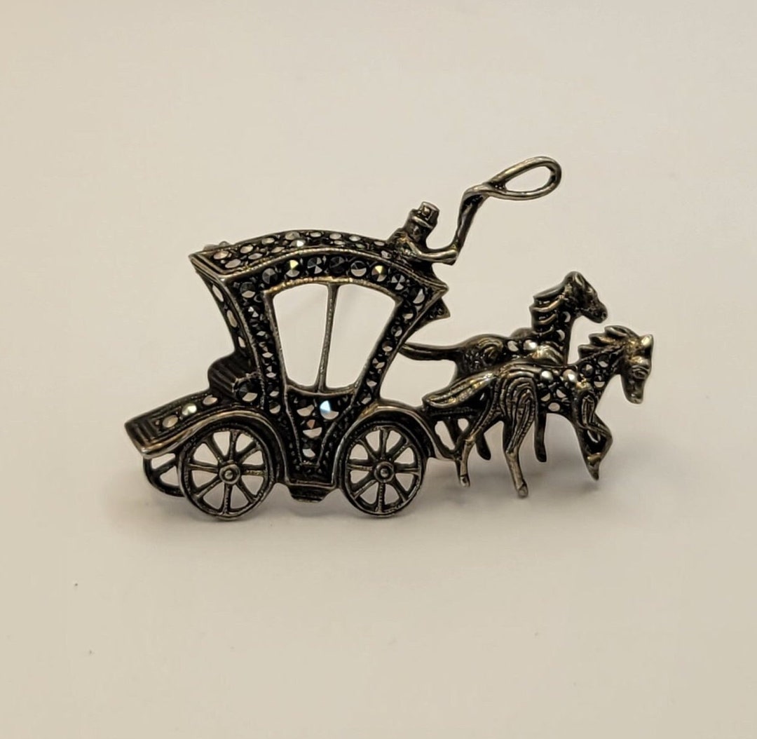 マーカサイト ブローチ　馬車 マーカサイト駅馬車ブローチ – 0.835 シルバー 馬と馬車のピン - Etsy 日本