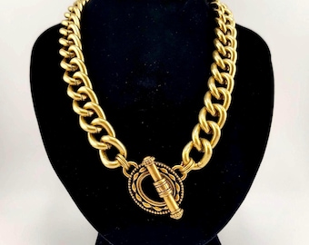 Chico's Chunky Gold Tone Link-Halskette: Retro Modernist Statement