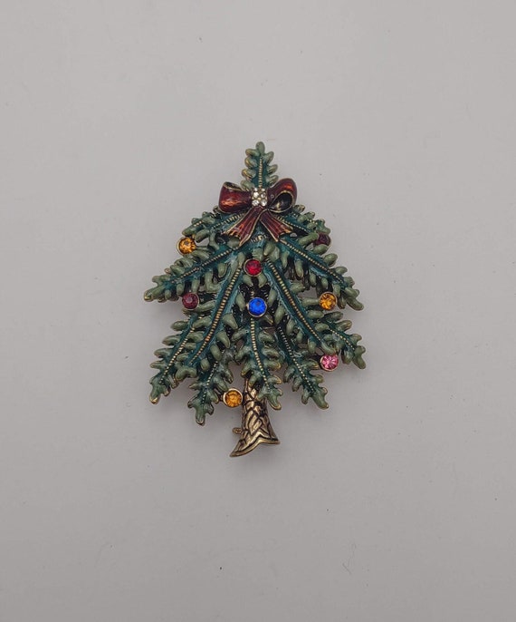 Avon- Christmas Tree Brooch- Enameled and Rhinesto
