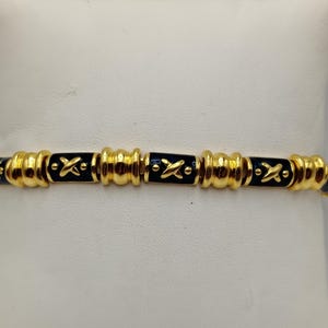 Joan Rivers Gold Tone Deep Blue Enameled X Design Rectangle Link 8&quot; Bracelet- Vintage Designer Joan Rivers Collectable Jewelry Gift K#369