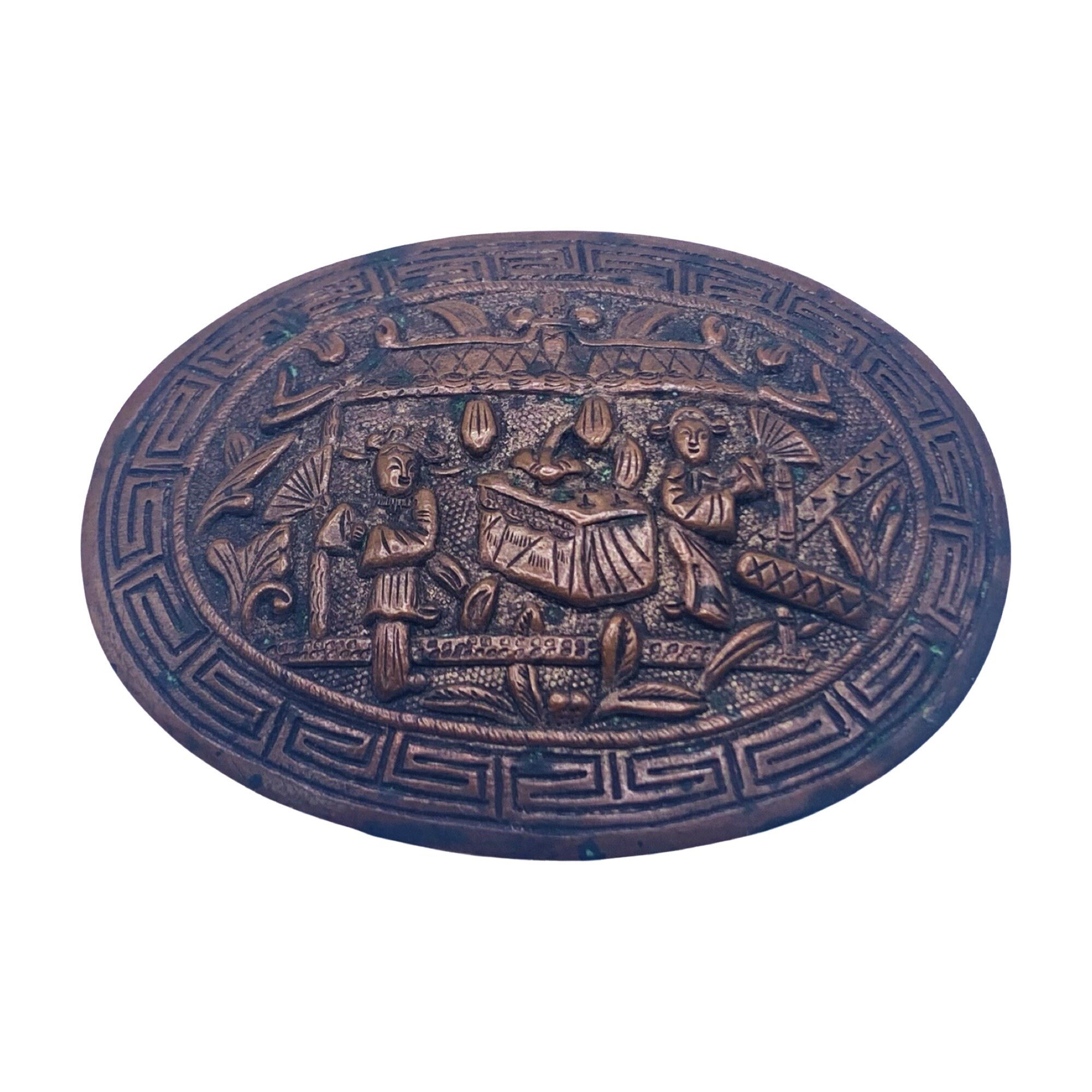 Vintage Asian Inspired Oval Market Celebration Pin Item K