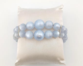 Vintage 1950s Powder Blue Moonbeam Lucite Bracelet Double Row Moonglow Statement