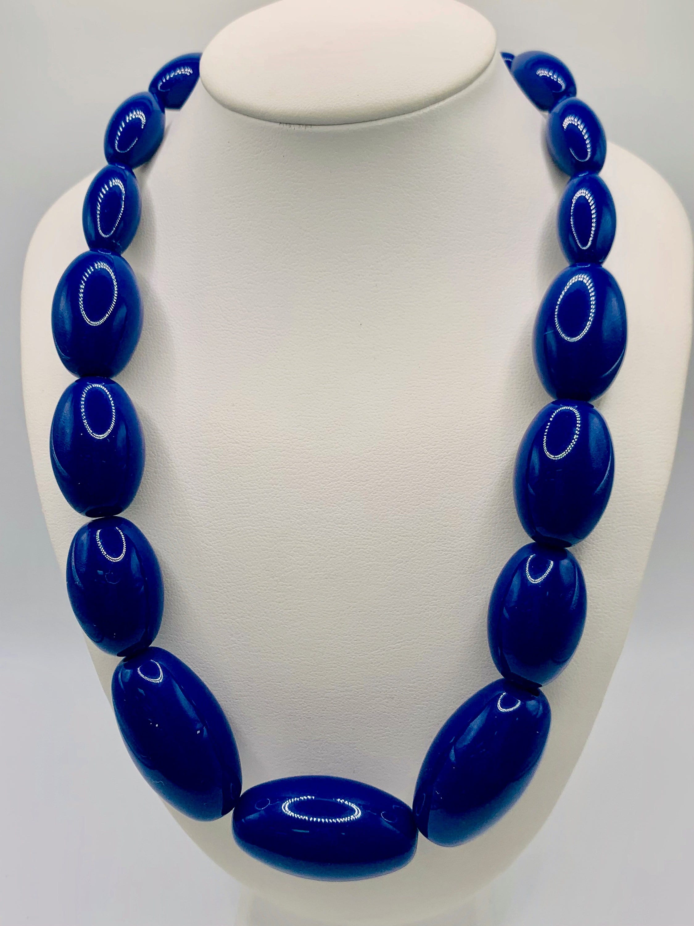 Navy Blue Vintage Glass Beads Necklace Graduated Hand Knotted Single - Ruby  Lane