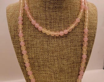 Vintage 1980s Beaded Necklace - Pastel Pink & Yellow Plastic Beads