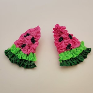 Handmade Watermelon Slices Earrings- Summer Fruit Watermelon Craft Earrings- Hand-Crafted Juicy Watermelon Wedge Clip-on Earrings- K#292