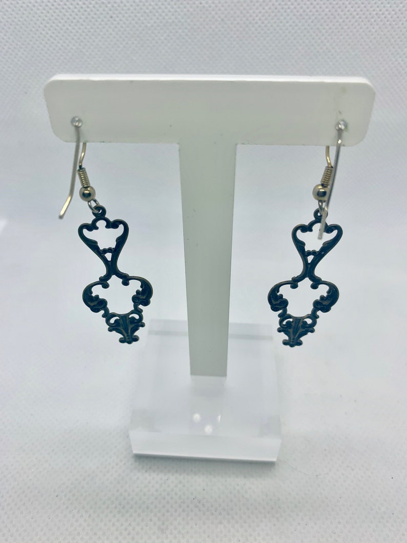 Vintage Inspired Enameled Open Work Metal Earrings Item K # 3169