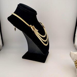 Vintage Whiting Davis Gold Tone Buckle Jewelry Set- 1950s Frontal Necklace and Statement Bracelet image 3