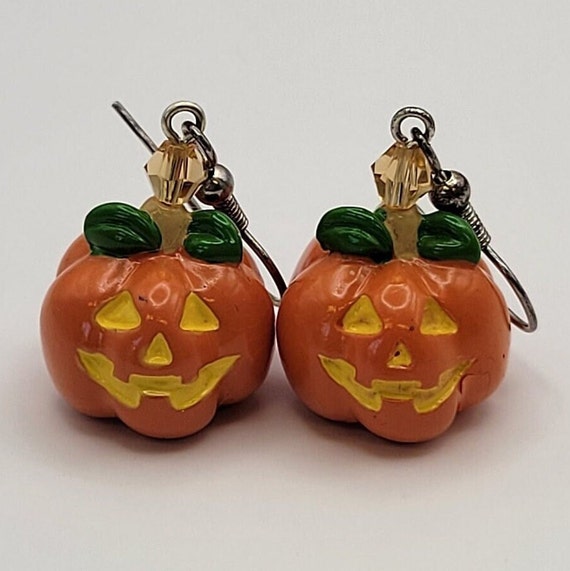 Halloween Pumpkin Earrings - Crystal Drop Dangle Earrings For Women, Halloween Jewelry Gift