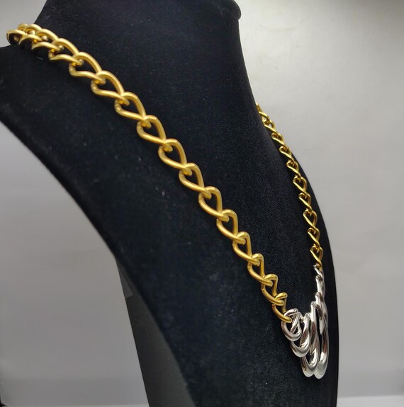 Vintage Monet Two-Tone Chain Necklace – Chunky Gr… - image 3