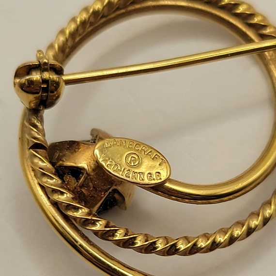 Vintage Danecraft Gold Filled Jade Circle Pin - P… - image 3