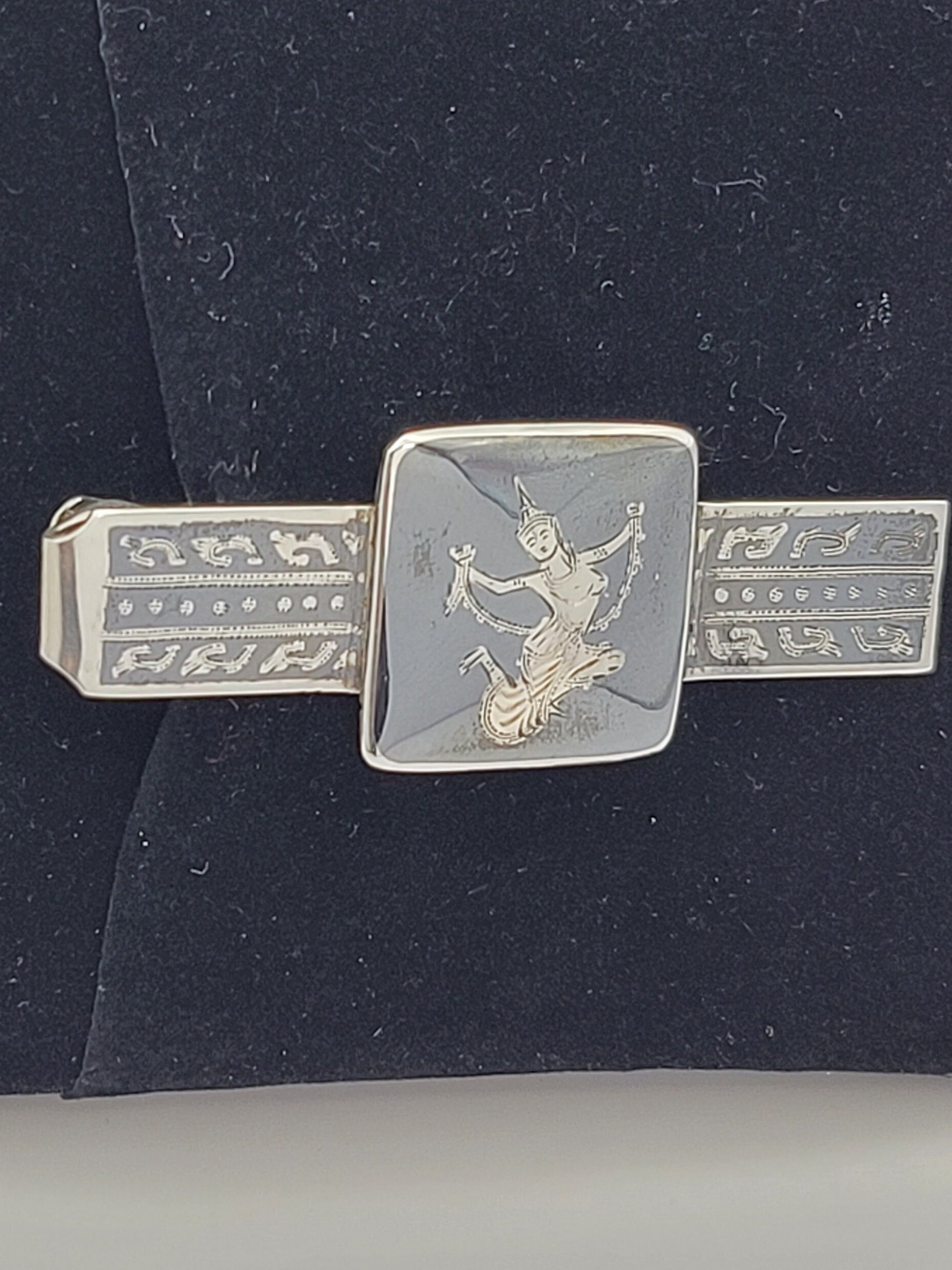 Pince à Cravate Vintage Siam - Argent Sterling, Danseuse Niello