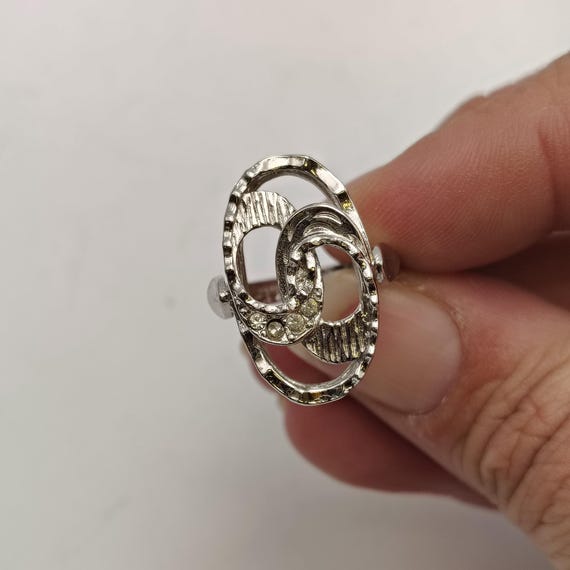 Silver Tone Interlocking Ovals Clear Rhinestone R… - image 10