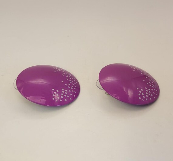 Purple Enamel Earrings - Polka Dot Statement Post Earrings View 5