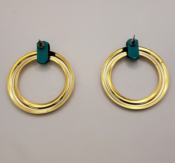 Retro Green Enameled Door Knocker Style Earrings … - image 2