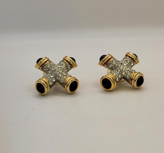 Rhinestone X-Shape Statement Earrings: Black Cabo… - image 3