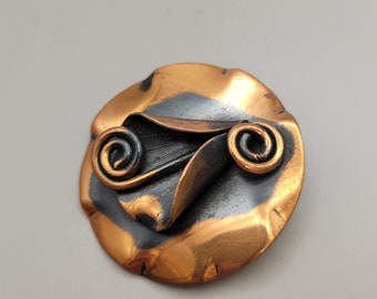 Pin de cobre vintage- Pin floral de cobre modernista- Pin de metalistería- Pin espiral de cobre- Joyería modernista vintage- Joyería de cobre- K#105