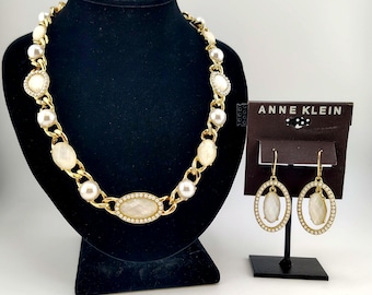 Anne Klein Faux Pearl & Mother of Pearl Necklace Earring Set