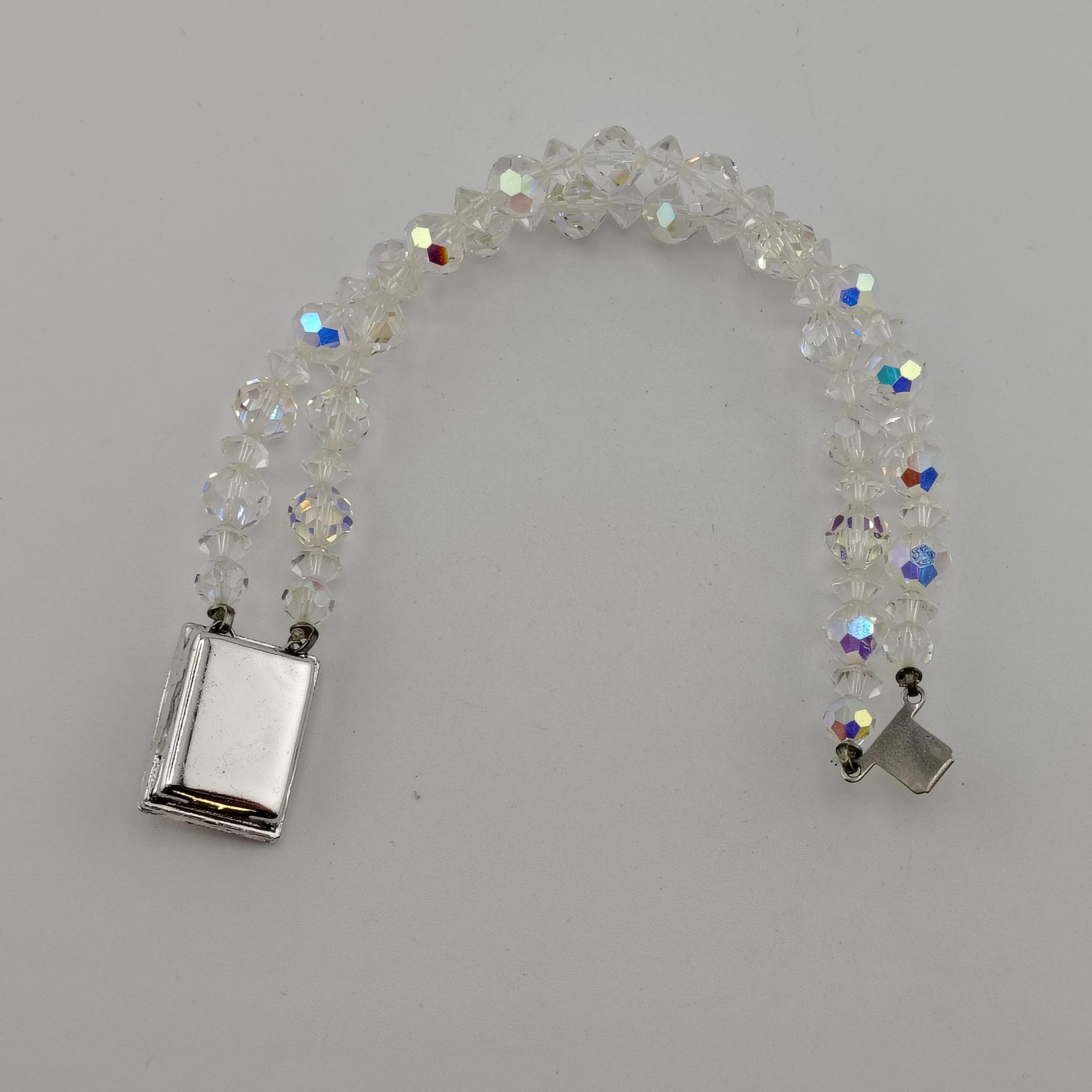 Bracelet Vintage Argenté Avec Cristaux Boréalis - Ancien Bijou - Occasion Bon état