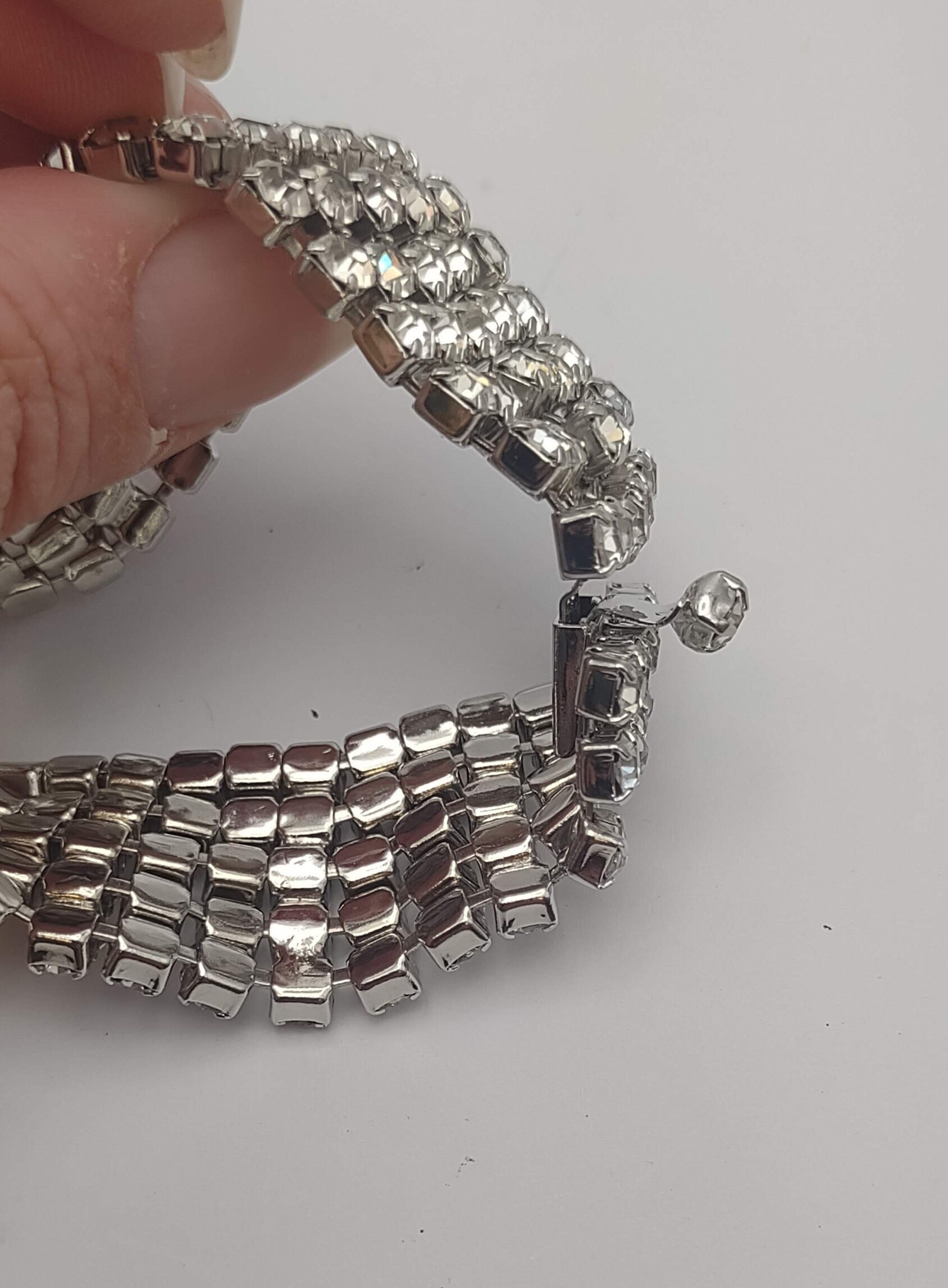 Weiss- 1960s Prong Set Rhinestone Bracelet- Vintage Chunky Weiss- 1960s Prong Set Rhinestone Bracelet- Vintage Chunky