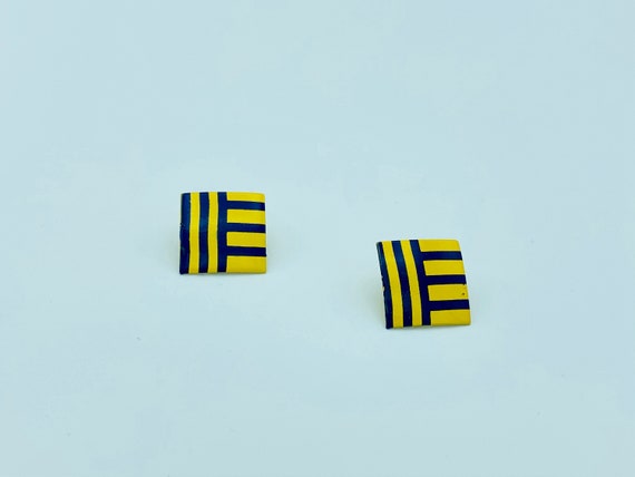 Retro Blue and Yellow Metal Enameled Earrings Ite… - image 3
