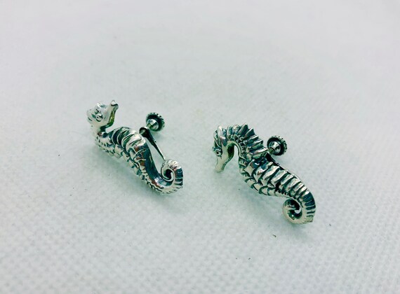Vintage Sterling Silver Seahorse Earrings Item K … - image 3