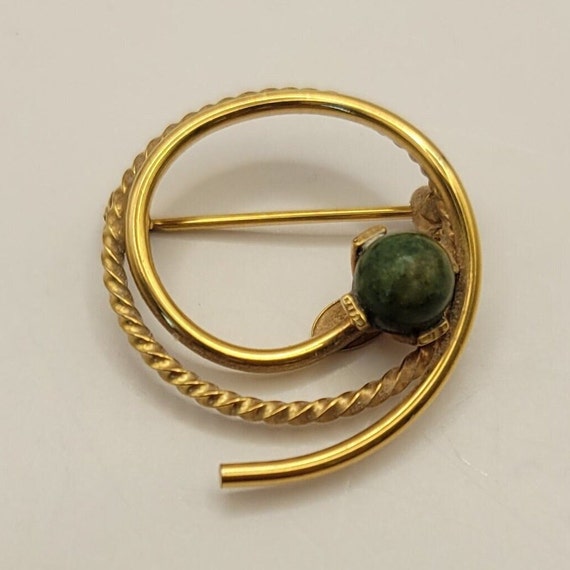 Vintage Danecraft Gold Filled Jade Circle Pin - P… - image 1