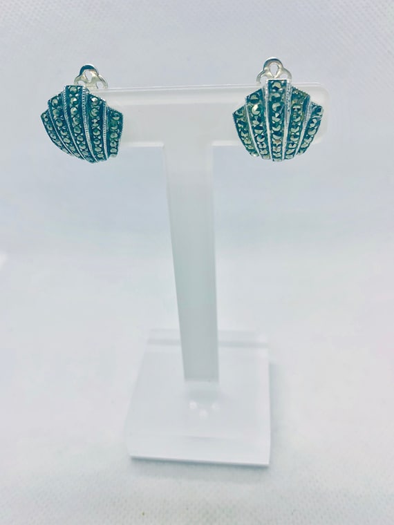 925 Silver Marcasite Art Deco Inspired Earrings I… - image 1
