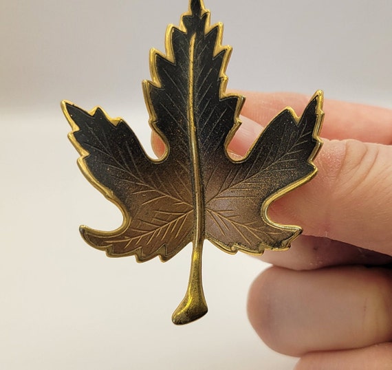 Vintage Brown Ombre Enameled Maple Leaf Pin- Gold… - image 8