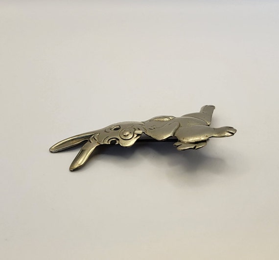 Vintage Enameled Metal Bunny Rabbit Pin - Silver … - image 5