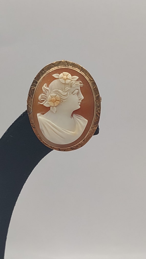 Antique 10k Cameo Pin - 10kt Yellow Gold Pin- Hand