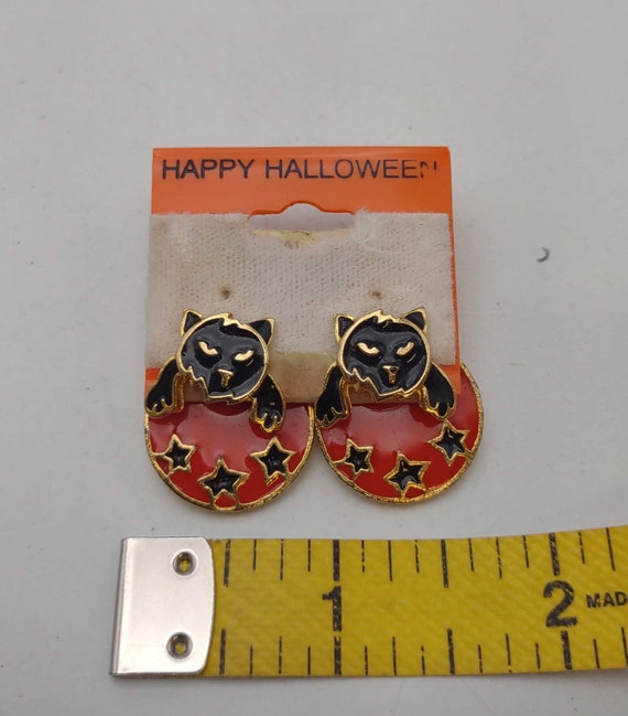 Happy Halloween 1980s Retro Black Cat Earrings- C… - image 8