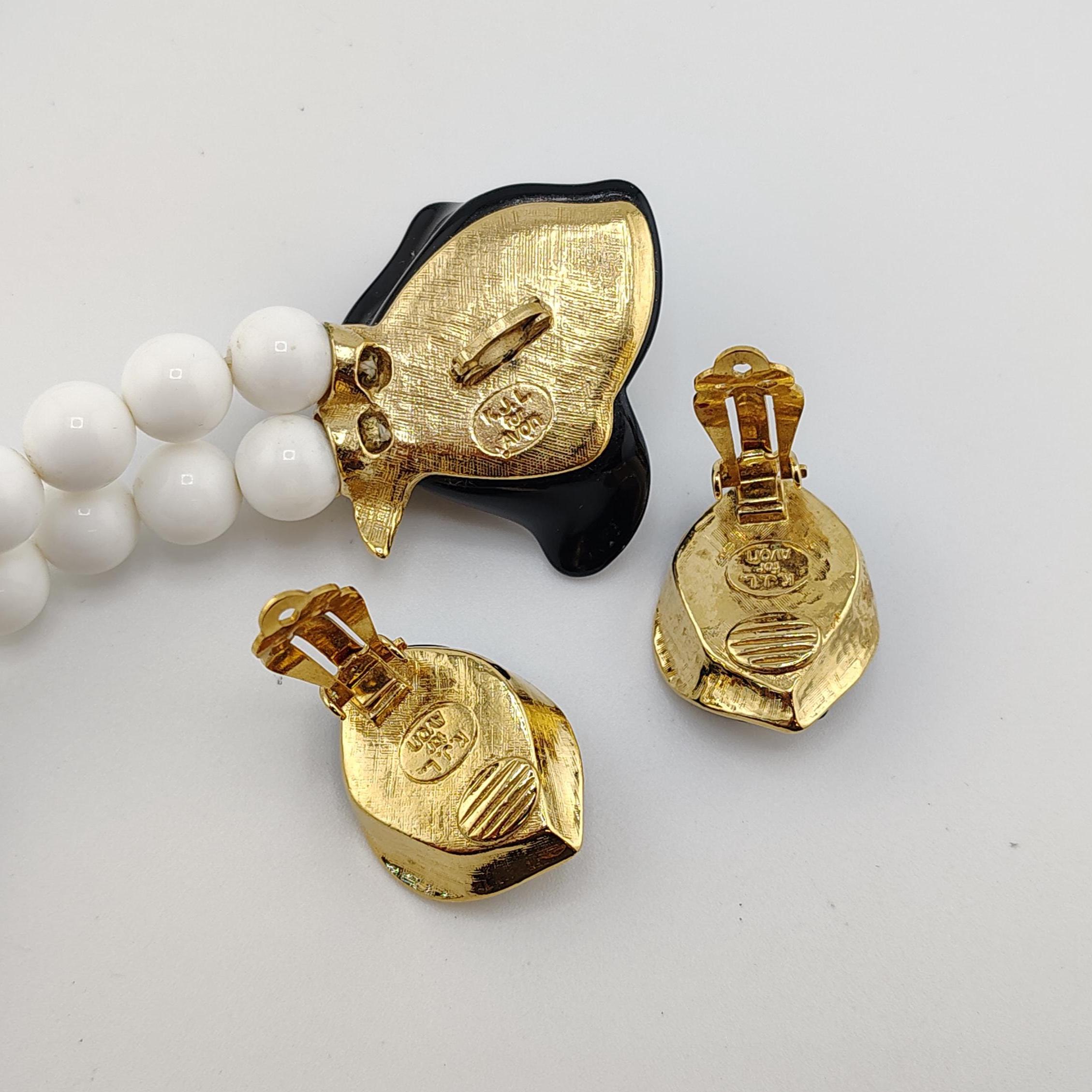 KJL Avon Midnight Rose Set: Black Rose Rhinestone Necklace & Clip
