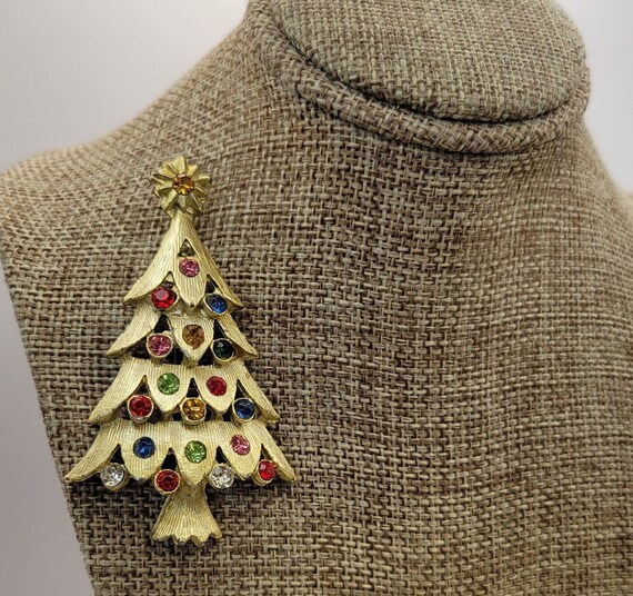 Vintage Colorful Rhinestone Christmas Tree Pin - … - image 2