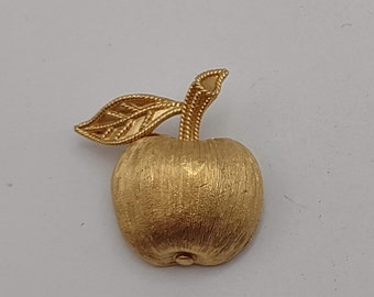 Crown Trifari Little Golden Textured Apple Pin- 1950s Crown Trifari Well Made Designer Jewelry- Gift For Teacher- K#541