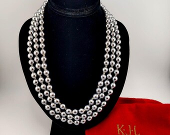KJL Kenneth Jay Lane Faux Gray Pearl Triple Strand Necklace